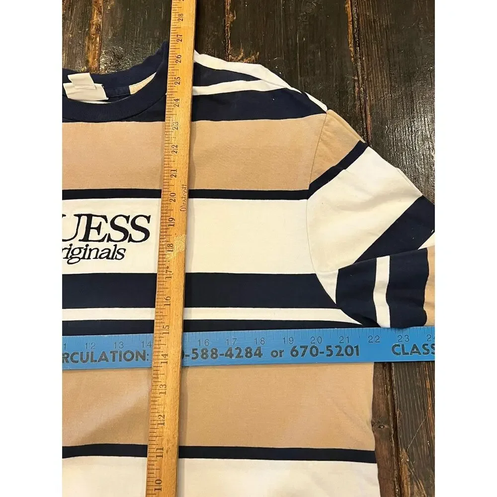 VTG Guess Originals Shirt Men's Striped Embroidered Tee Long Sleeve Size Medium - Picture 6 of 7